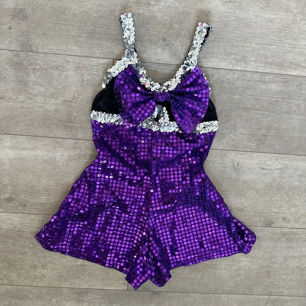 Custom Made Purple Silver Sequin Dance Costume/Halloween Ravens Cheerleader XS/S